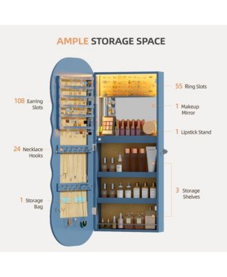 LED Mirror Jewelry Cabinet with Lockable Storage Organizer