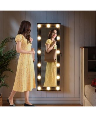 Farmhouse Jewelry Cabinet with Lockable Mirror & 10 LED Lights