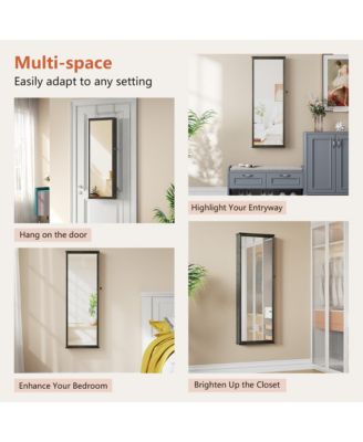 LED Lockable Jewelry Cabinet with Round Mirror & Storage Shelf