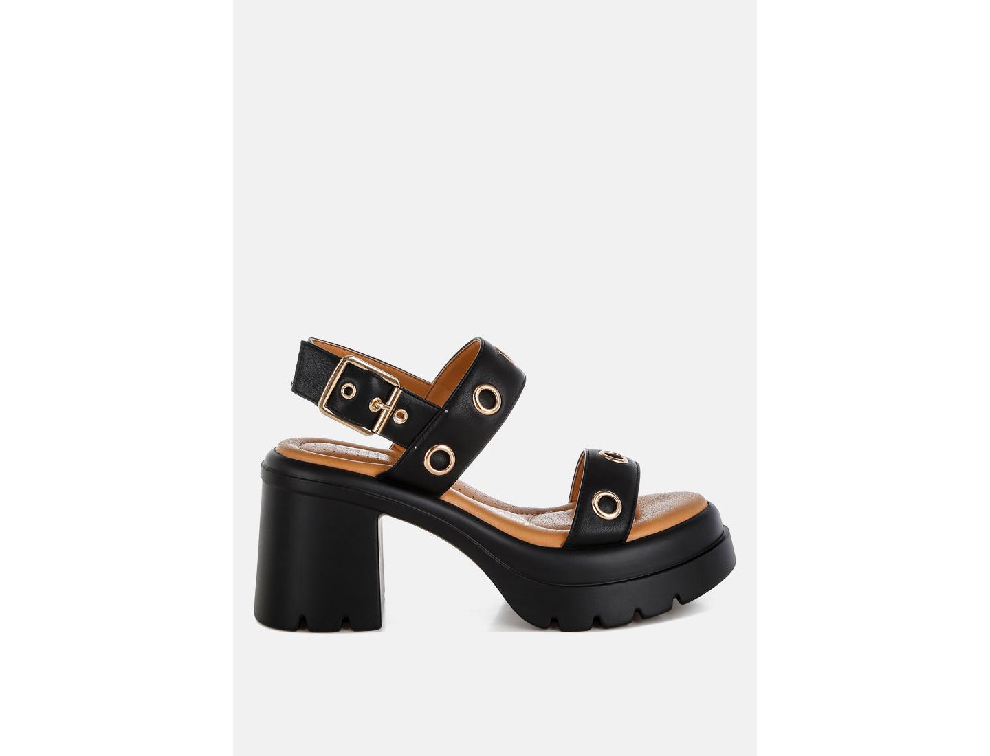 Женские сандалии London Rag Urla Eyelet Detail Platform Heel, цвет: Чёрный гладкий — фото 4