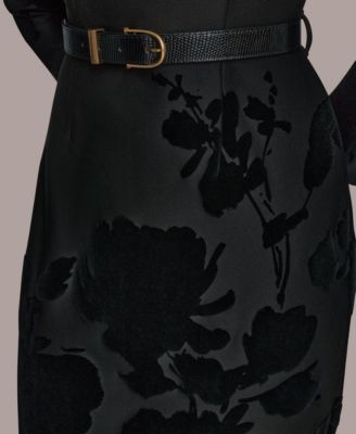 Petite Embossed Boat Neck Velvet Dress