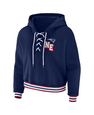 Women's Navy New England Patriots Plus Size Lace-Up Pullover Hoodie