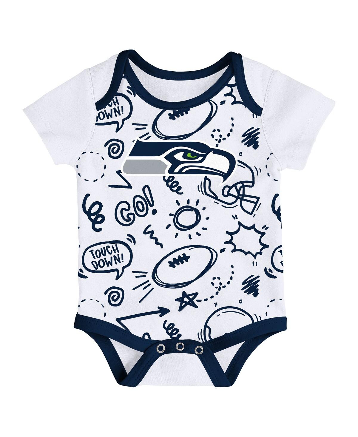Outerstuff Baby Boys And Girls 3-piece Seattle Seahawks All Day Play Bodysuit Set In Multi