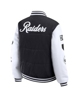 Women's Black Las Vegas Raiders Varsity Full-Snap Puffer Jacket