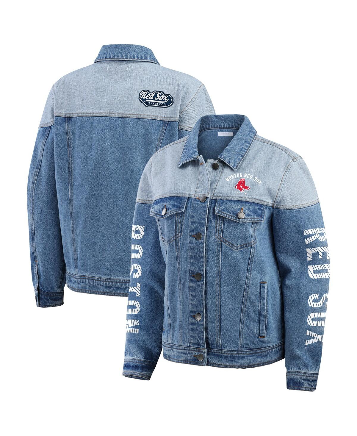 Wear By Erin Andrews Women's Boston Red Sox Full-button Denim Jacket In Blue
