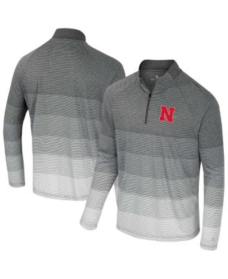 Colosseum - Men's Gray Nebraska Huskers AI Striped Mesh Quarter-Zip Raglan Windshirt