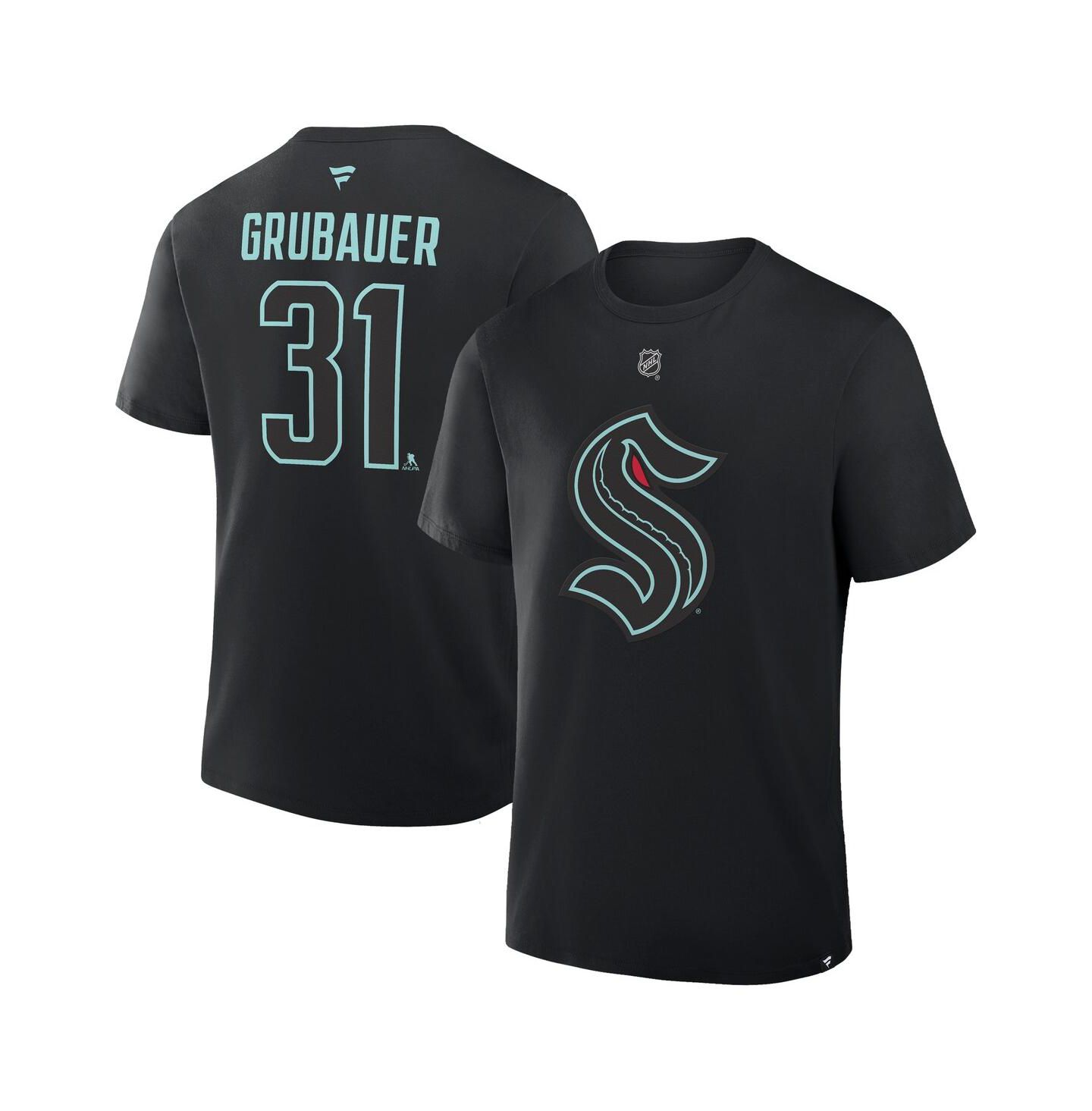 Мужская футболка Fanatics Philipp Grubauer Black Seattle Kraken Authentic Stack Name & Number — фото 1