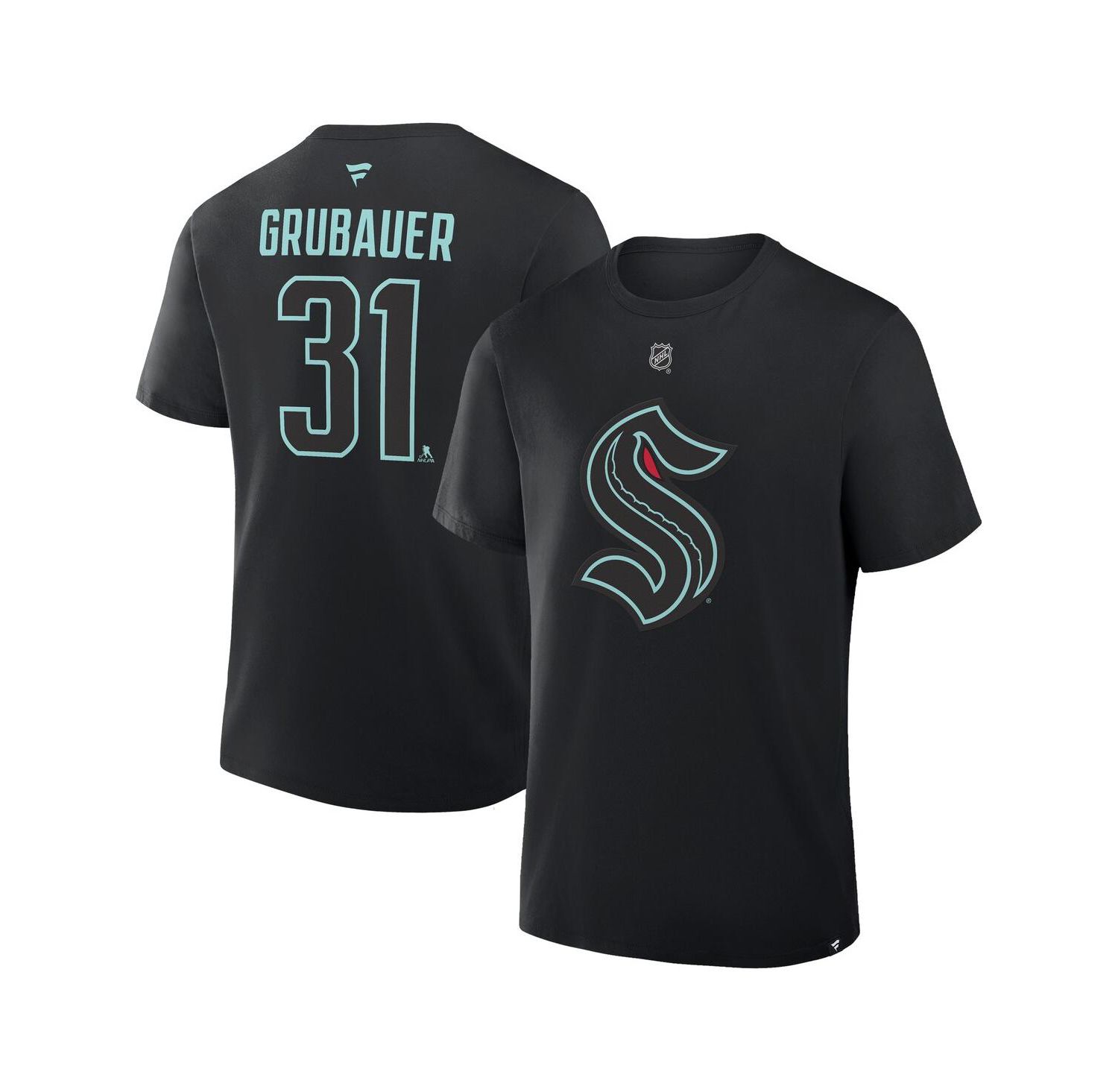 Men's Philipp Grubauer Black Seattle Kraken Authentic Stack Name & Number T-Shirt