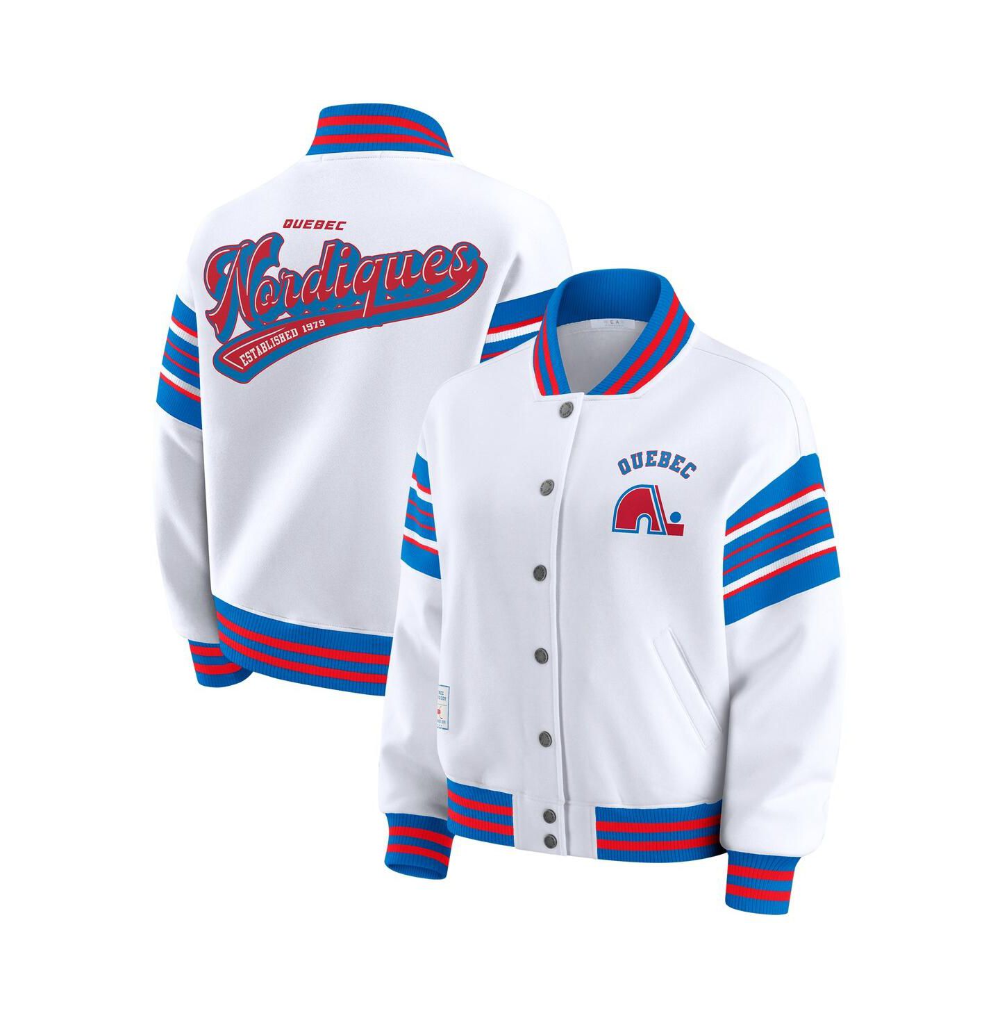 Женская куртка WEAR by Erin Andrews White/Blue Quebec Nordiques Full-Snap Fleece Sweatshirt — фото 1