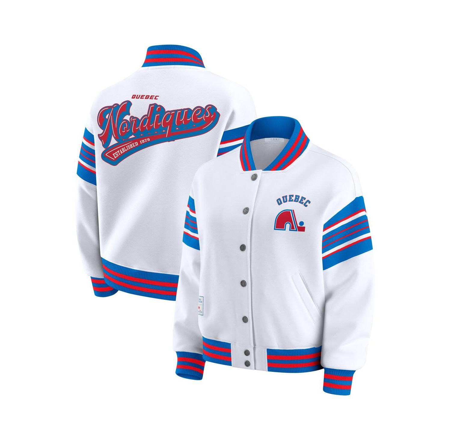 Women's White/Blue Quebec Nordiques Full-Snap Fleece Sweatshirt Jacket