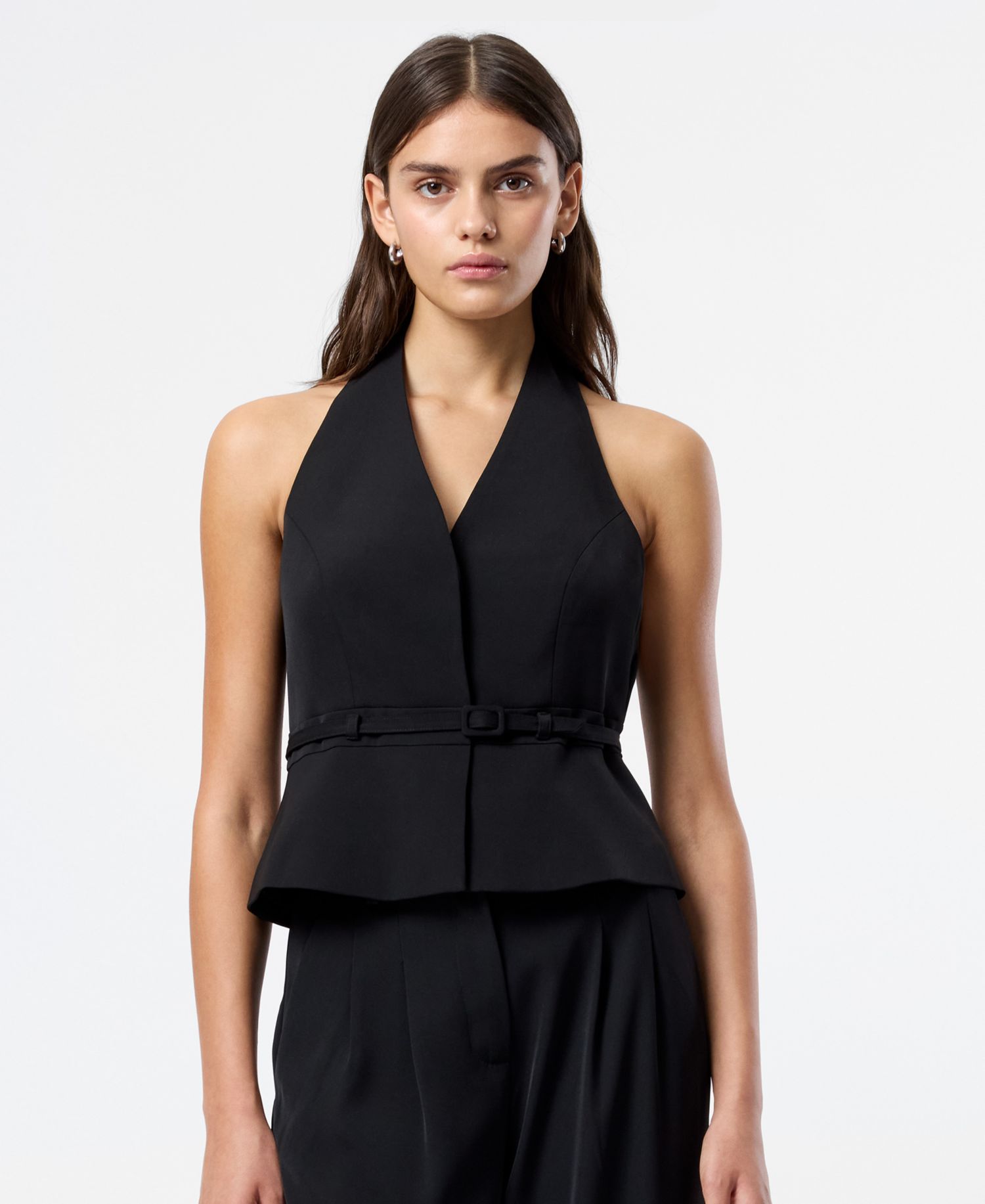 Women's Harry Suiting Belted Halter V-Neck Top