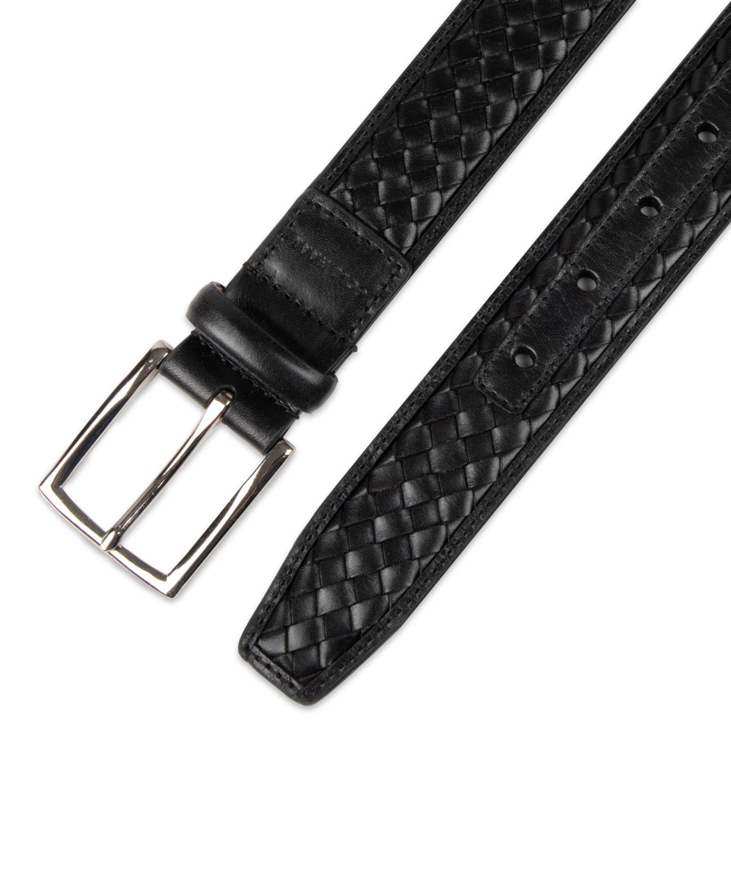Мужской ремень Cole Haan 35MM Woven Inlay Leather Dress Belt, цвет: Чёрный — фото 5