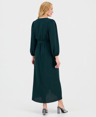 Women's Surplice-Neck Faux-Wrap Long-Sleeve Dress