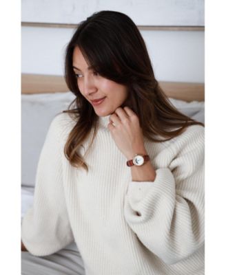 Women's 26mm Sun-Moon Phase Gold Watch with Brown Leather Strap