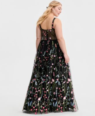 Created for Macy's, Trendy Plus Size Embroidered Tulle Corset Gown