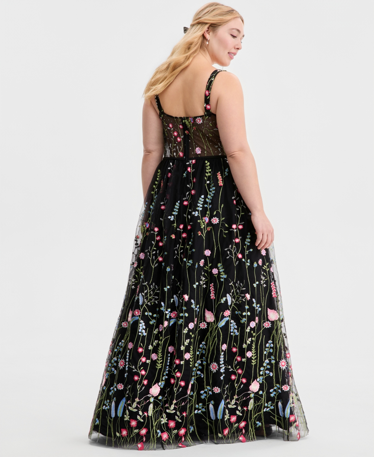 Created for Macy's, City Studios Trendy Plus Embroidered Tulle Corset Gown