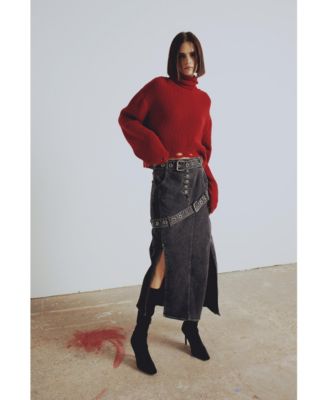 Women's Colorblocked Stretch Denim Skirt