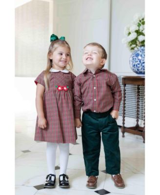 Baby Girls Plaid Dress With Flowers