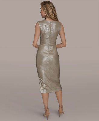 Women's Sleeveless Side Ruched Midi Dress