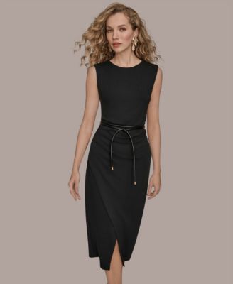 Women's Jewel-Neck Faux-Wrap Dress