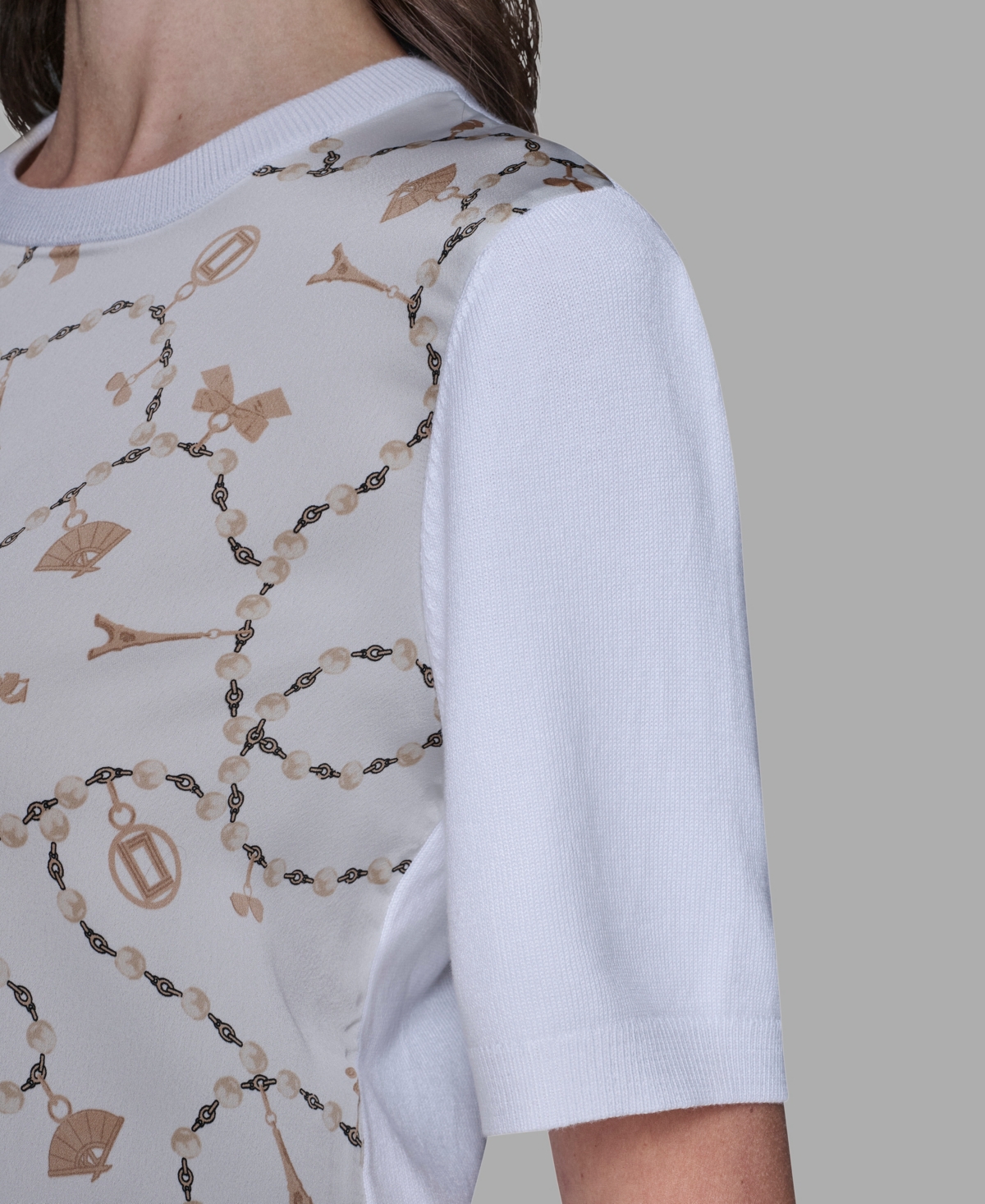 Karl Lagerfeld Women's Short-sleeve Printed Sweater In White