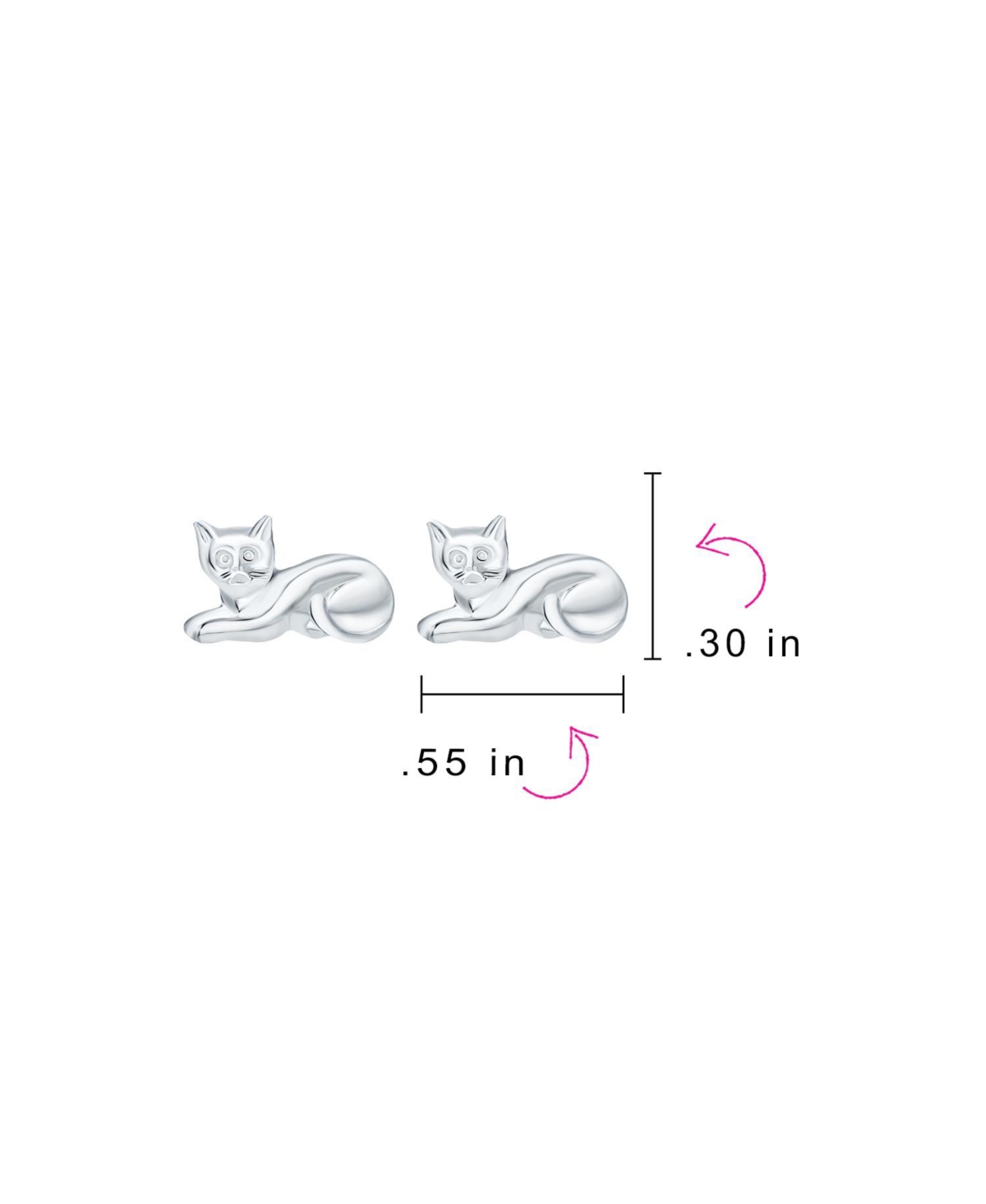 Bling Jewelry Cute Sweet Animal Pet Sitting Laying Kitten Kitty Curious Cat Stud Earrings Polished Shinny .925 Sterling Silver