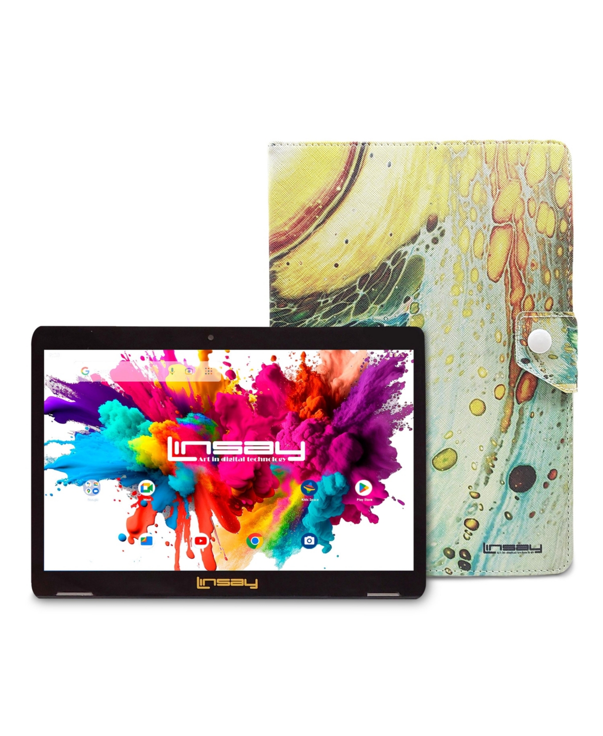 Linsay New 10.1" Tablet Octa Core 128GB Bundle with Space Marble Case Newest Android 13