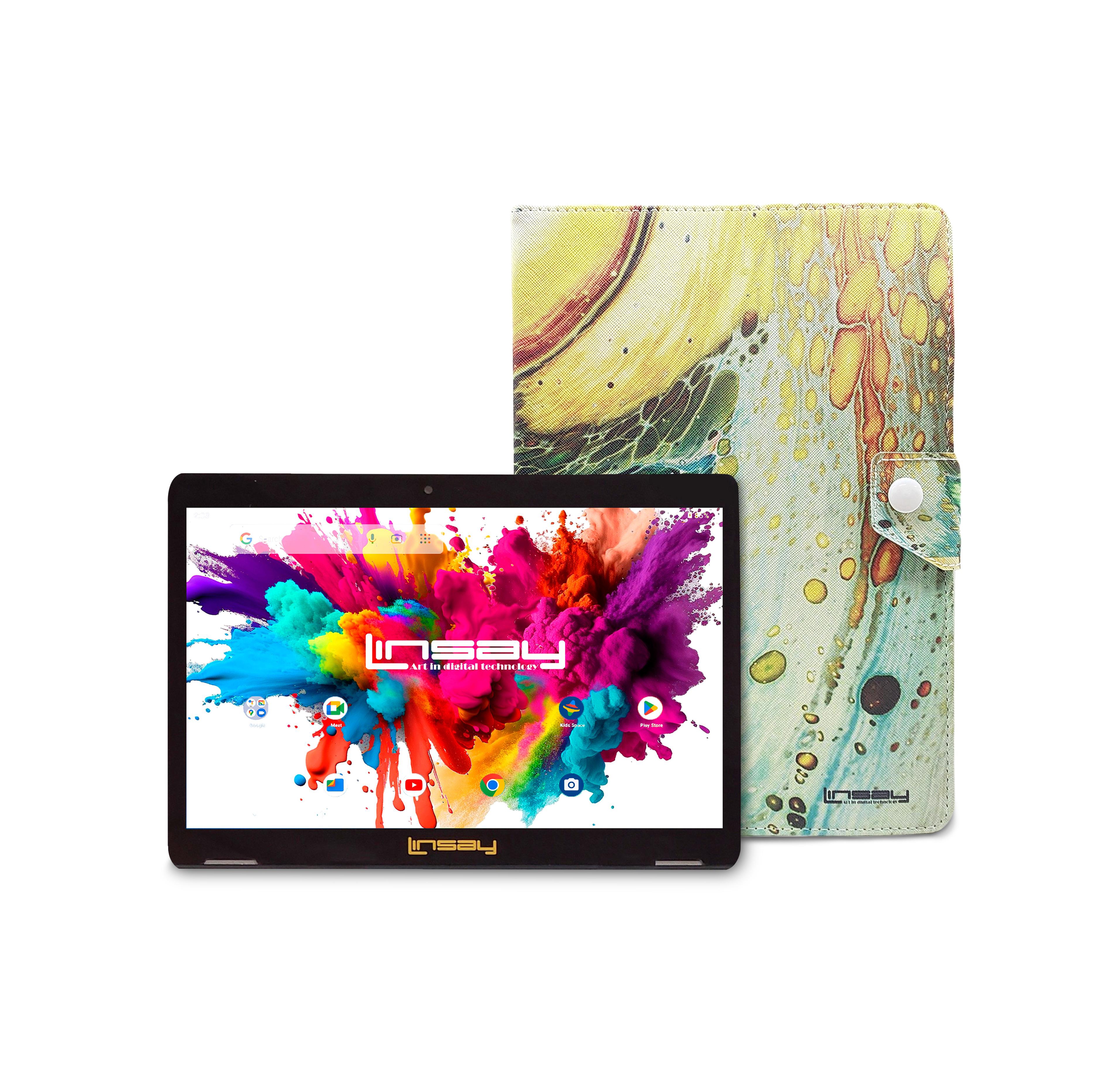 Linsay New 10.1" Tablet Octa Core 128GB Bundle with Space Marble Case Newest Android 13