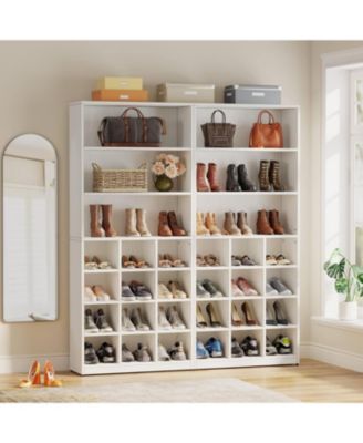 Shoe Cabinet, 24 Pair Freestanding Shoe Rack Storage Organizer with Side Hooks
