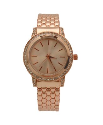 Rose Gold Solid And Rhinestones Bangle Watch