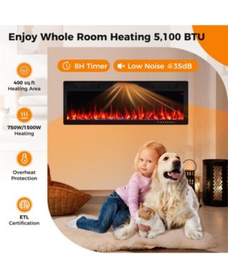 Electric Fireplace 50 Inches Recessed and Wall Mounted for 2' x 6' Stud