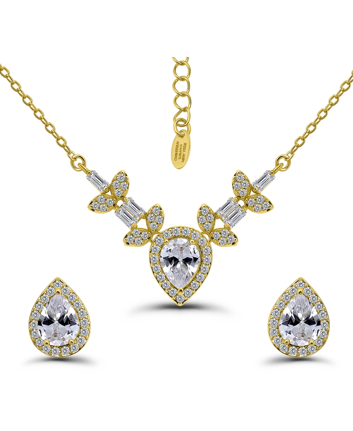 Christian Siriano New York Gold Plated Baguette Cubic Zirconia Frontal Necklace And Earrings Set In Gold