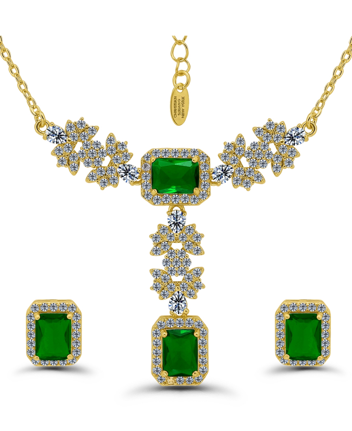 Christian Siriano New York Cubic Zirconia Halo Accents Necklace And Earrings Set In Green