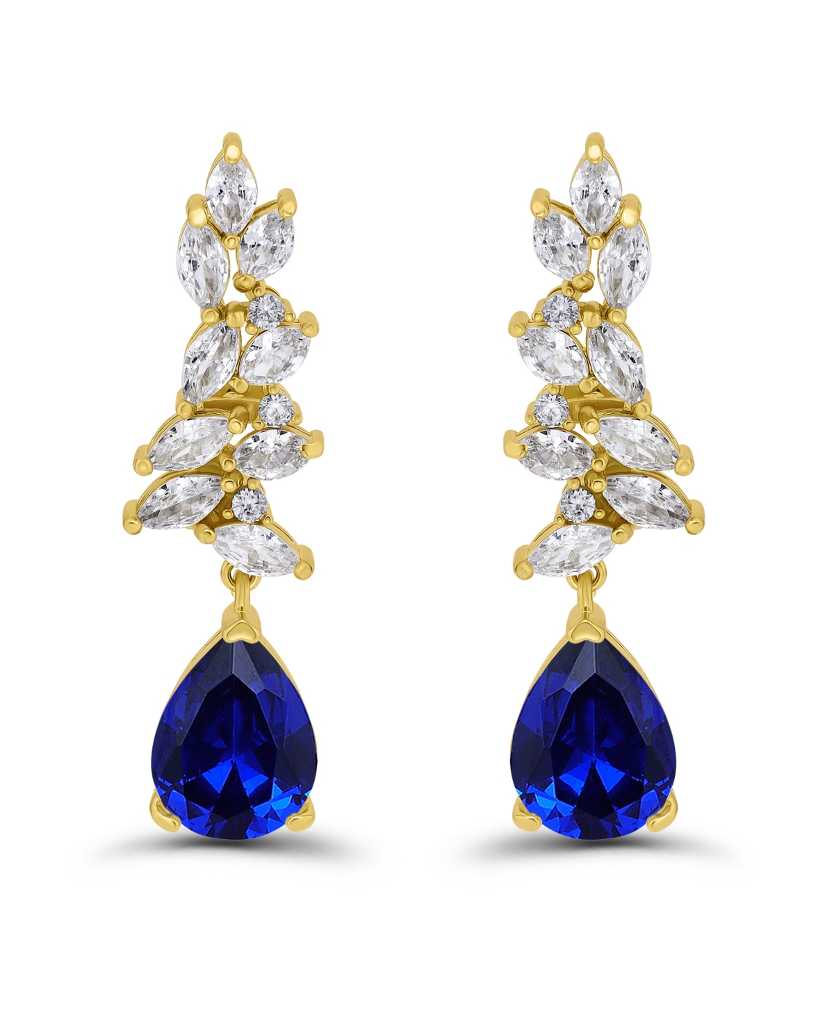 Christian Siriano New York Gold Plated Marquise Cubic Zirconia Cluster Drop Earrings In Blue