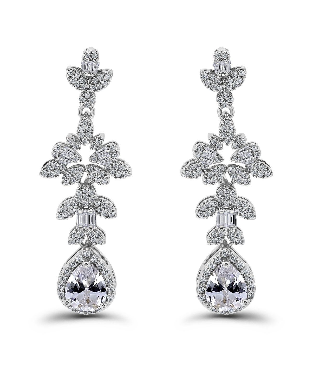 Christian Siriano New York Fine Silver Plated Pave Cubic Zirconia Floral Post Drop Earrings In Gray