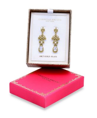 Christian Siriano New York Gold Plated Pave Cubic Zirconia Floral Post Drop Earrings - White 17$
