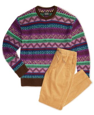 Scotch & Soda Scotch Soda Mens Drop Shoulder Long Sleeve Sweater Paired With Loose Tapered Corduroy Joggers In Multi