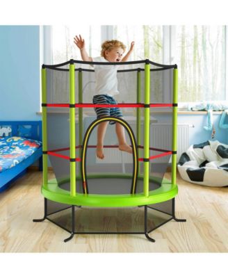 55 Inch Kids Recreational Trampoline Bouncing Jumping Mat with Enclosure Net-Green