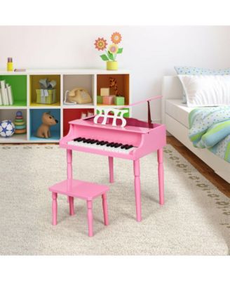 Pink 30-Key Wood Toy Kids Grand Piano with Bench and Music Rack