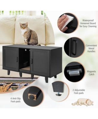 2-Door Cat Litter Box Enclosure with Winding Entry and Scratching Board