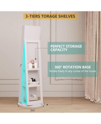 360° Swivel Jewelry Full-Length Mirror Cabinet with Lights