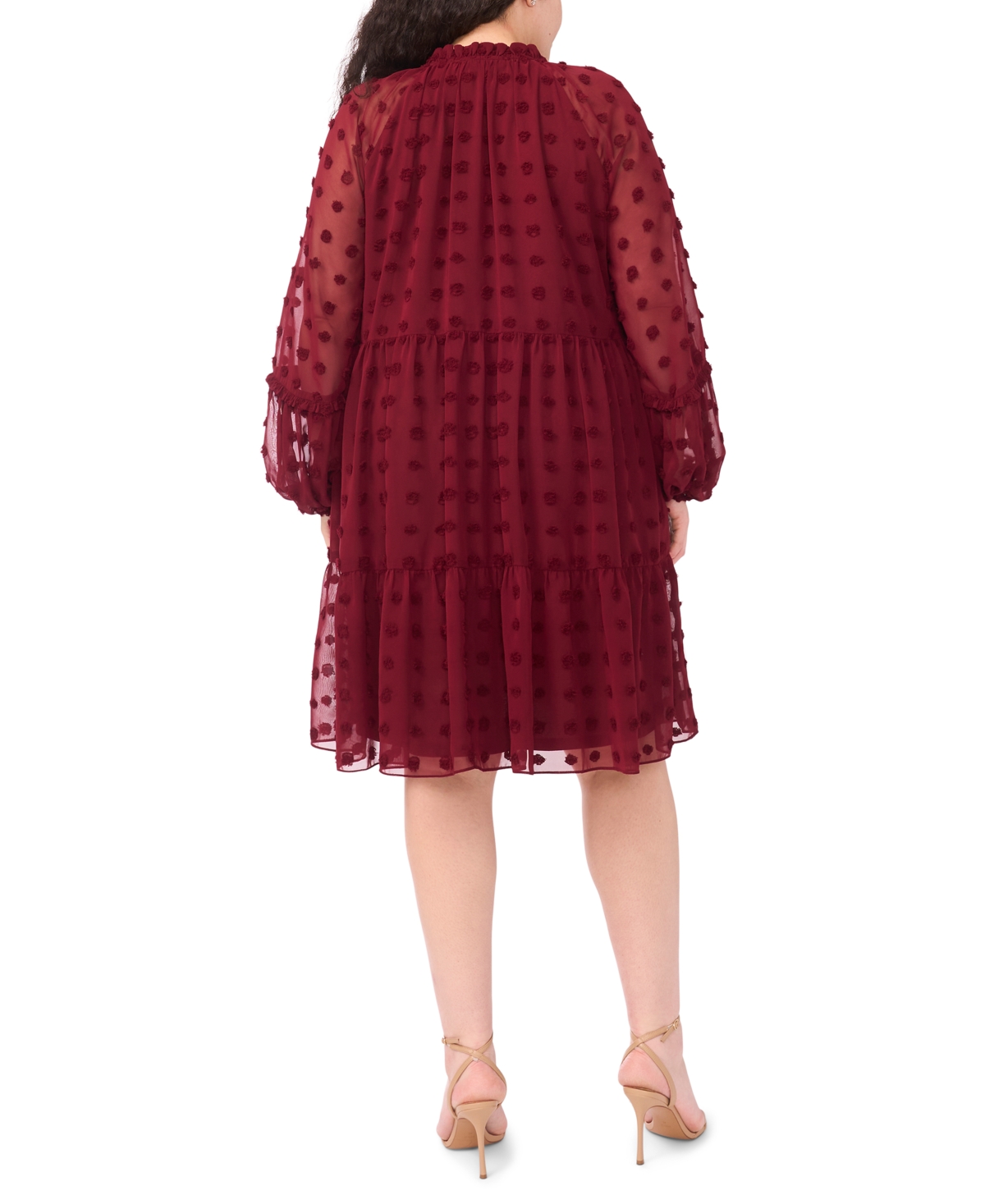 Msk Plus Size Clip Chiffon Babydoll Short Dress In Burgundy