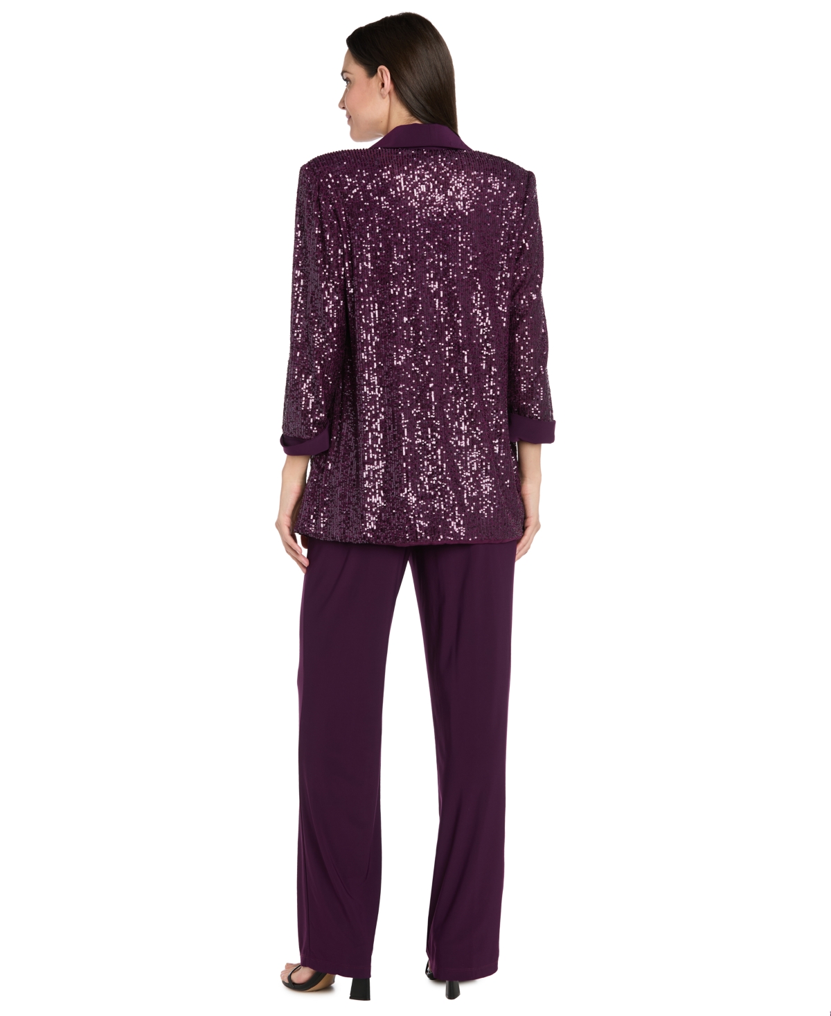R & M Richards Women's Sequined Jacket, Sequined Top & Pants In Purple
