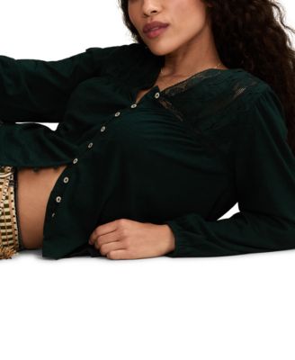 Women's Lace Yoke Peasant V-Neck Top