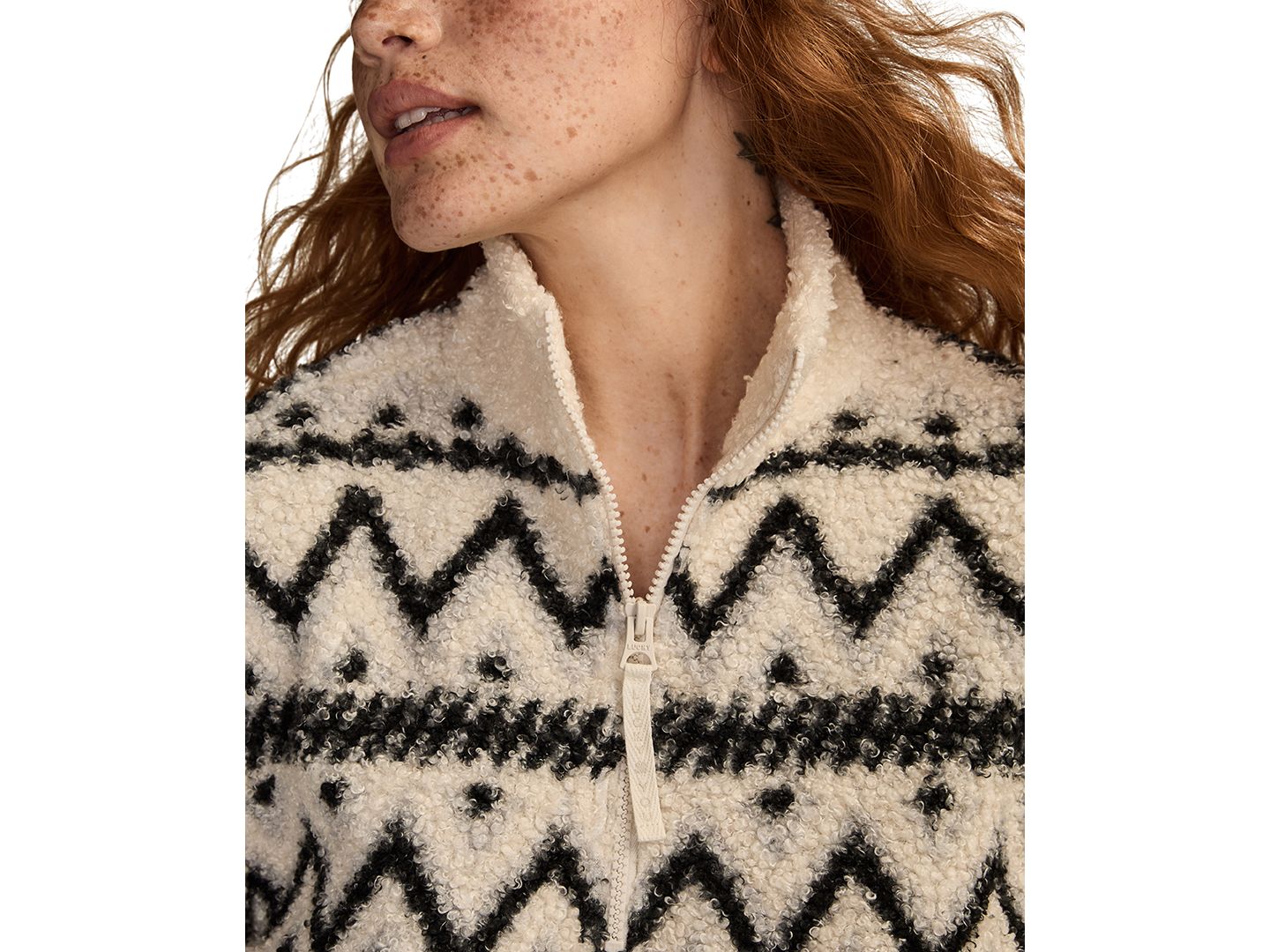 Женский свитшот Lucky Brand Half-Zip Fleece, цвет: Чёрный кремовый разноцветный — фото 4