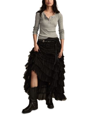 Women's Embellished Long-Sleeve Henley Top