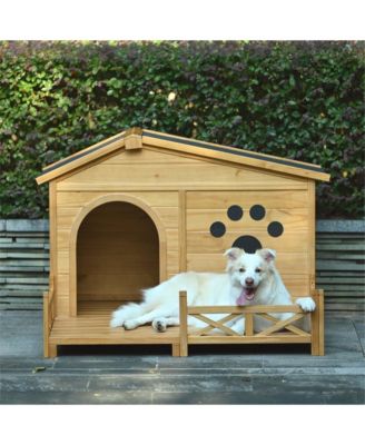 Outdoor Dog House with Porch and Roof Medium Natural