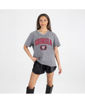 Gameday Couture - Women's Gray Georgia Bulldogs Iconic Edge Rhinestone V-Neck T-Shirt