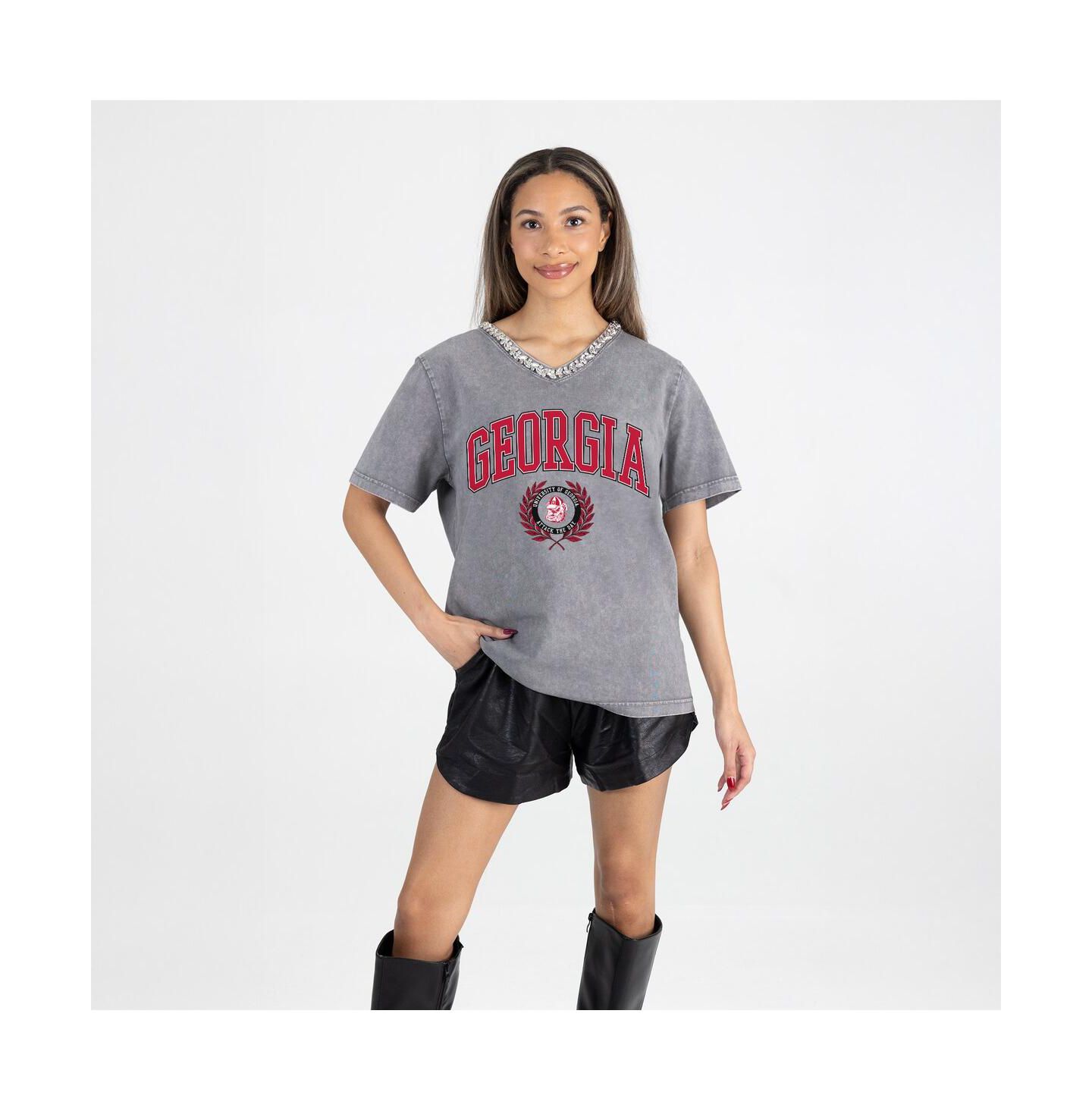 Женская футболка Gameday Couture Gray Georgia Bulldogs Iconic Edge Rhinestone V-Neck — фото 1