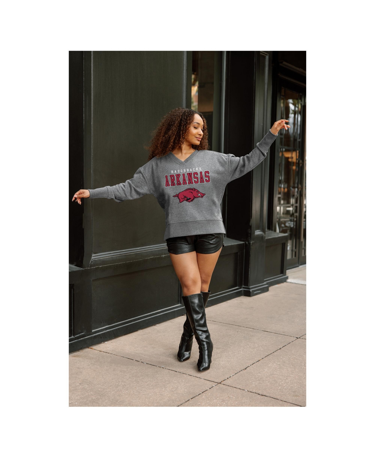 Gameday Couture Women's Gray Arkansas Razorbacks French Terry V-neck Pullover Sweatshirt In Gray